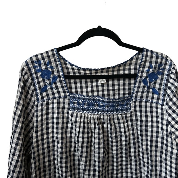 J. Crew Factory Navy & White Gingham With Cobalt Embroidery Square Neck Size L. - Picture 4 of 8